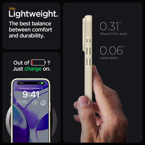 Spigen iPhone 15 Pro Deksel Thin Fit Mute Beige