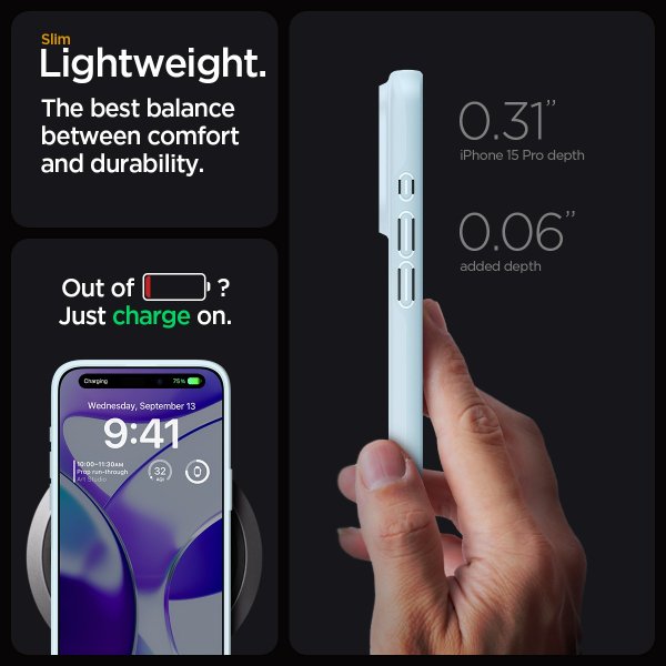 Spigen iPhone 15 Pro Deksel Thin Fit Mute Blue