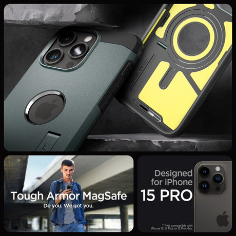 Spigen iPhone 15 Pro Deksel Tough Armor MagFit Abyss Green