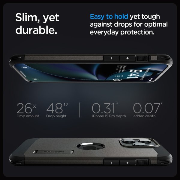 Spigen iPhone 15 Pro Deksel Tough Armor MagFit Gunmetal