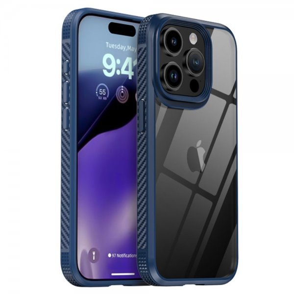 Ipaky iPhone 15 Pro Deksel Gjennomsiktig Bakside Blå