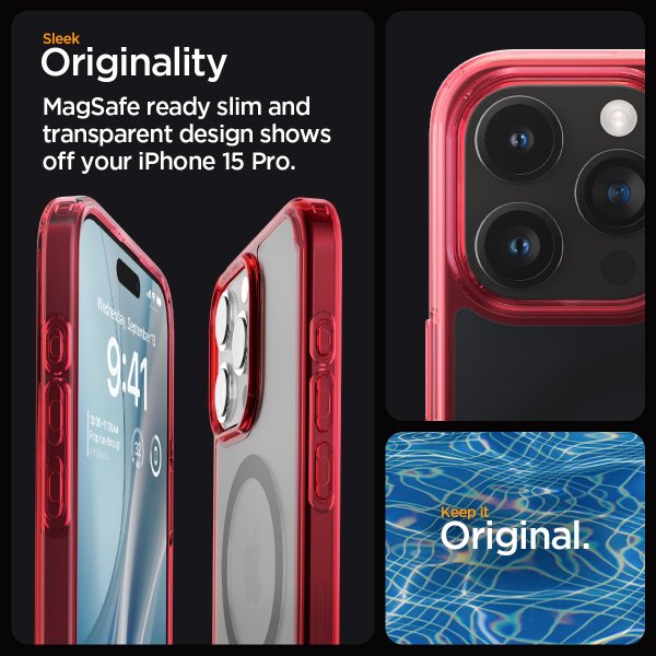 Spigen iPhone 15 Pro Deksel Ultra Hybrid MagFit Frost Deep Red