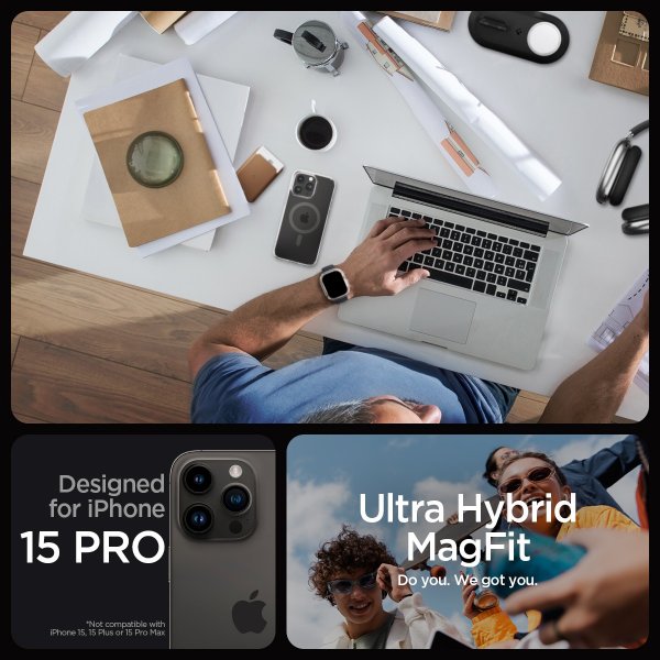 Spigen iPhone 15 Pro Deksel Ultra Hybrid MagFit Graphite