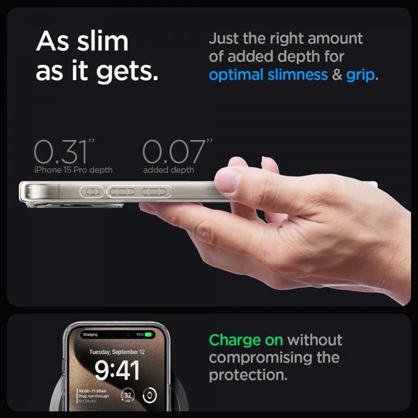 Spigen iPhone 15 Pro Deksel Ultra Hybrid Zero One MagFit Natural Titanium