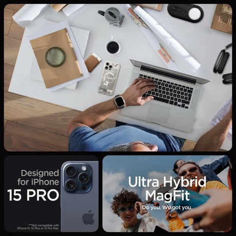 Spigen iPhone 15 Pro Deksel Ultra Hybrid Zero One MagFit Natural Titanium