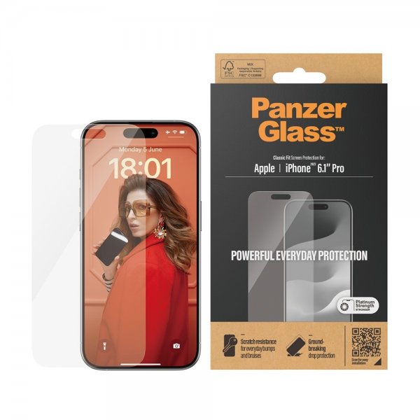 PanzerGlass iPhone 15 Pro Skjermbeskytter Classic Fit