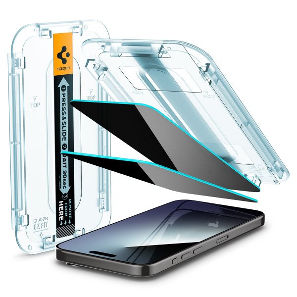 Spigen iPhone 15 Pro Skjermbeskytter GLAS.tR EZ Fit Privacy 2-pakning