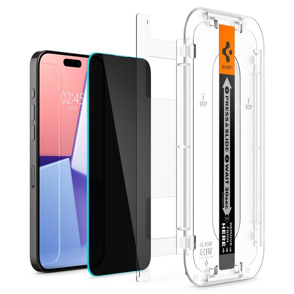 Spigen iPhone 15 Pro Skjermbeskytter GLAS.tR EZ Fit Privacy 2-pakning