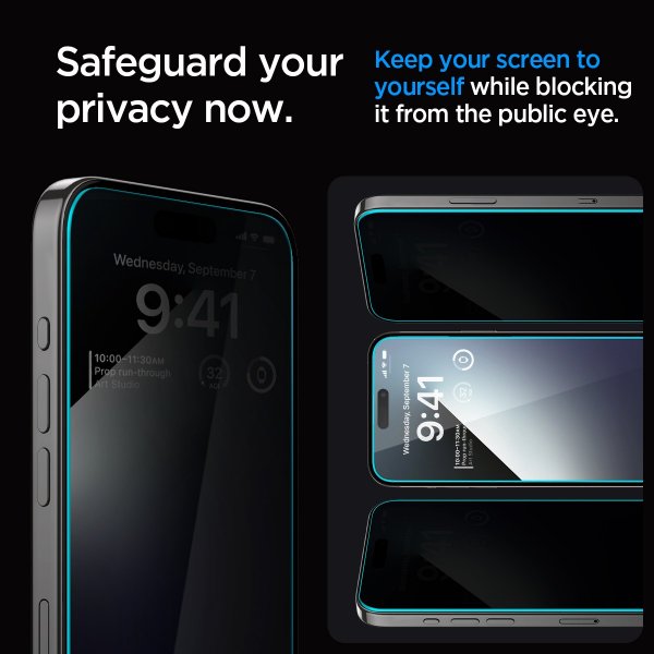 Spigen iPhone 15 Pro Skjermbeskytter GLAS.tR EZ Fit Privacy 2-pakning