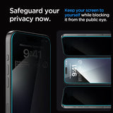 Spigen iPhone 15 Pro Skjermbeskytter GLAS.tR EZ Fit Privacy 2-pakning