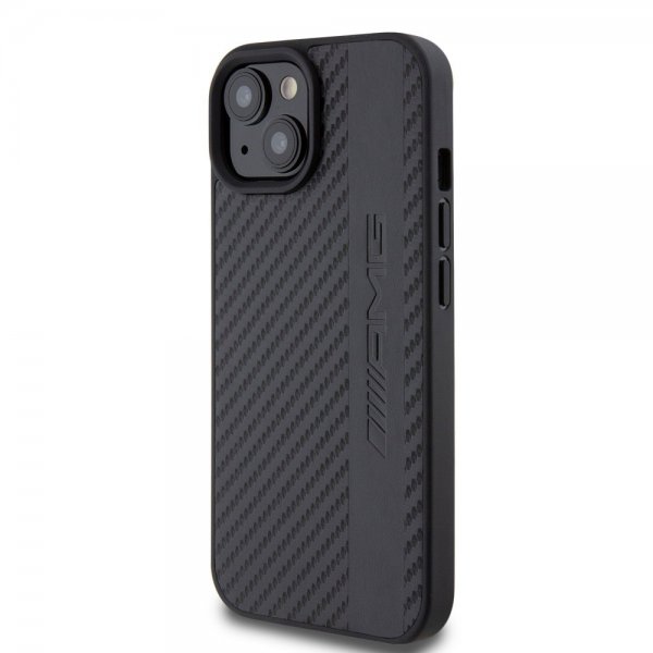 Mercedes Benz iPhone 15 Deksel Carbon Effect Leather Stripe AMG Svart