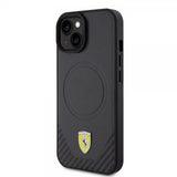 Ferrari iPhone 15 Deksel Carbon PU Leather MagSafe Svart