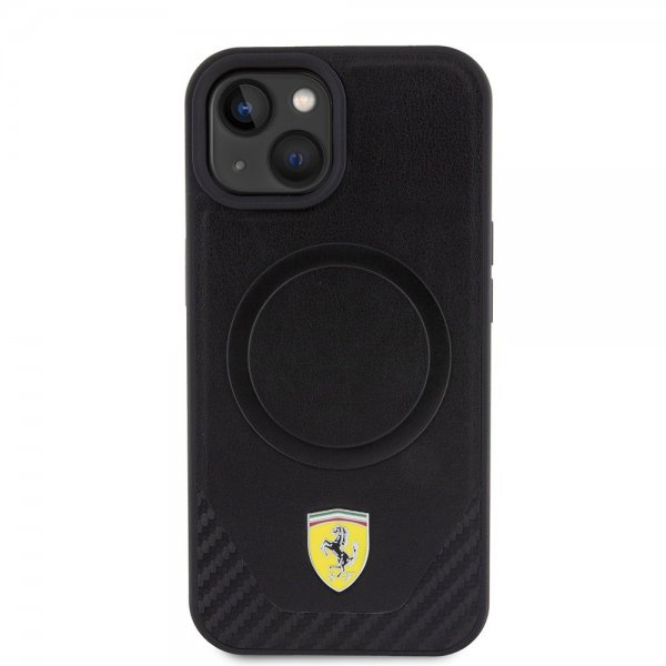 Ferrari iPhone 15 Deksel Carbon PU Leather MagSafe Svart