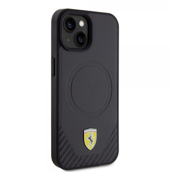 Ferrari iPhone 15 Deksel Carbon PU Leather MagSafe Svart