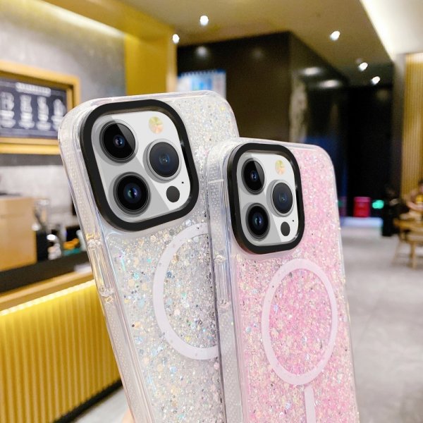 iPhone 15 Deksel Glitter MagSafe Gul