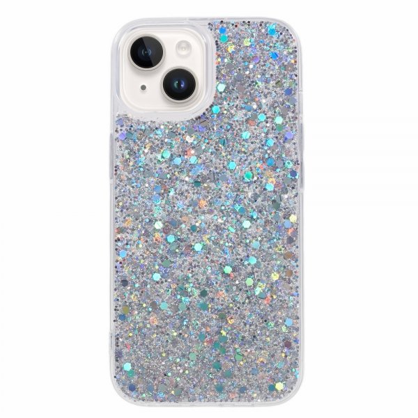 iPhone 15 Deksel Glitterpaljetter Sølv
