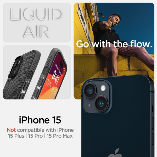 Spigen iPhone 15 Deksel Liquid Air Matte Black