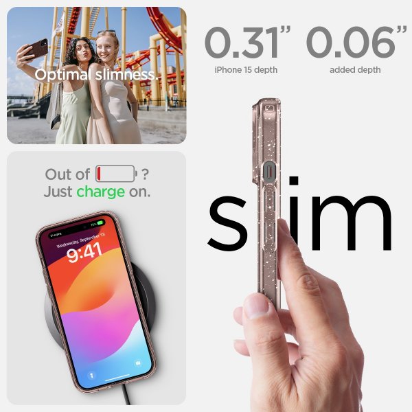 Spigen iPhone 15 Deksel Liquid Crystal Glitter Rose Quartz