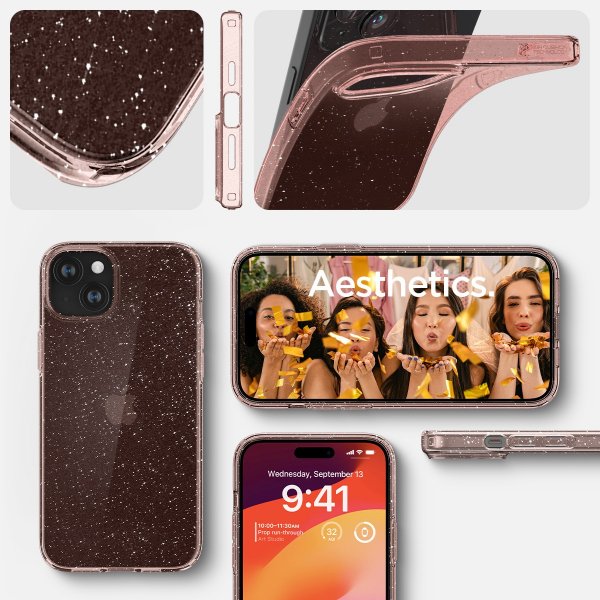 Spigen iPhone 15 Deksel Liquid Crystal Glitter Rose Quartz