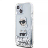 Karl Lagerfeld iPhone 15 Deksel Liquid Glitter Karl & Choupette Sølv