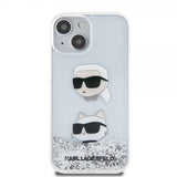 Karl Lagerfeld iPhone 15 Deksel Liquid Glitter Karl & Choupette Sølv