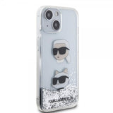 Karl Lagerfeld iPhone 15 Deksel Liquid Glitter Karl & Choupette Sølv