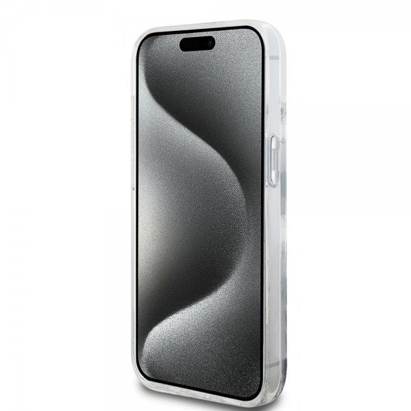 Karl Lagerfeld iPhone 15 Deksel Liquid Glitter Karl & Choupette Sølv