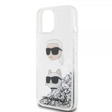 Karl Lagerfeld iPhone 15 Deksel Liquid Glitter Karl & Choupette Sølv