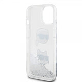 Karl Lagerfeld iPhone 15 Deksel Liquid Glitter Karl & Choupette Sølv