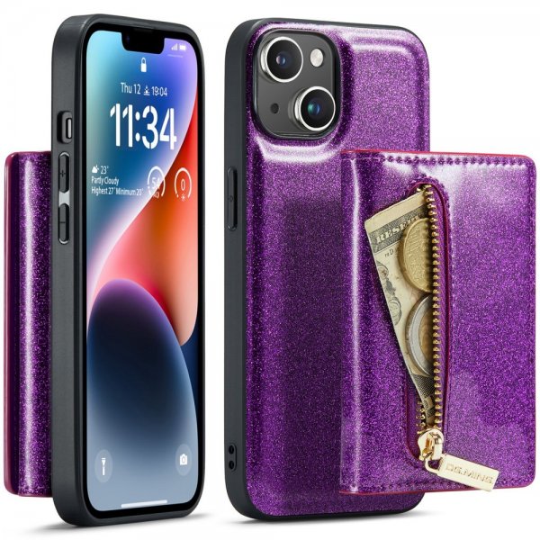 Dg.Ming iPhone 15 Deksel M3 Series Avtakbart Kortholder Glitter Lila
