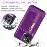 Dg.Ming iPhone 15 Deksel M3 Series Avtakbart Kortholder Glitter Lila