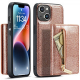 Dg.Ming iPhone 15 Deksel M3 Series Avtakbart Kortholder Glitter Rosegull