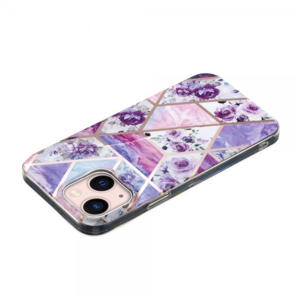 iPhone 15 Deksel Marmormønster Blomster Lilla