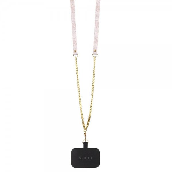 Guess iPhone 15 Deksel Metal Logo Strass Crossbody Strap Rosa