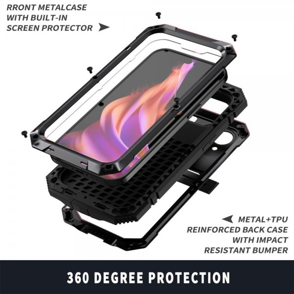 R-JUST iPhone 15 Deksel Metall Støtsikker Svart
