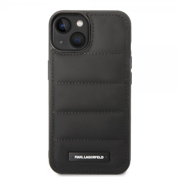 Karl Lagerfeld iPhone 15 Deksel Quilted Nylon Puffy Case Logo Plate Svart