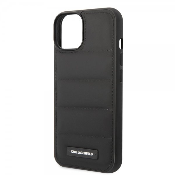 Karl Lagerfeld iPhone 15 Deksel Quilted Nylon Puffy Case Logo Plate Svart
