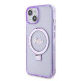Guess iPhone 15 Deksel Ring Stand Glitter MagSafe Lilla