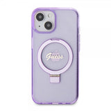 Guess iPhone 15 Deksel Ring Stand Glitter MagSafe Lilla