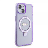 Guess iPhone 15 Deksel Ring Stand Glitter MagSafe Lilla
