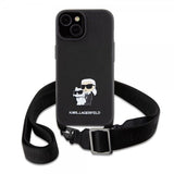 Karl Lagerfeld iPhone 15 Deksel Saffiano Karl & Choupette Crossbody Svart
