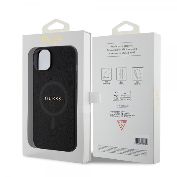 Guess iPhone 15 Deksel Saffiano MagSafe Svart