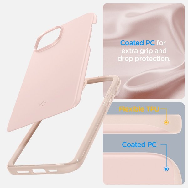 Spigen iPhone 15 Deksel Thin Fit Pink Sand