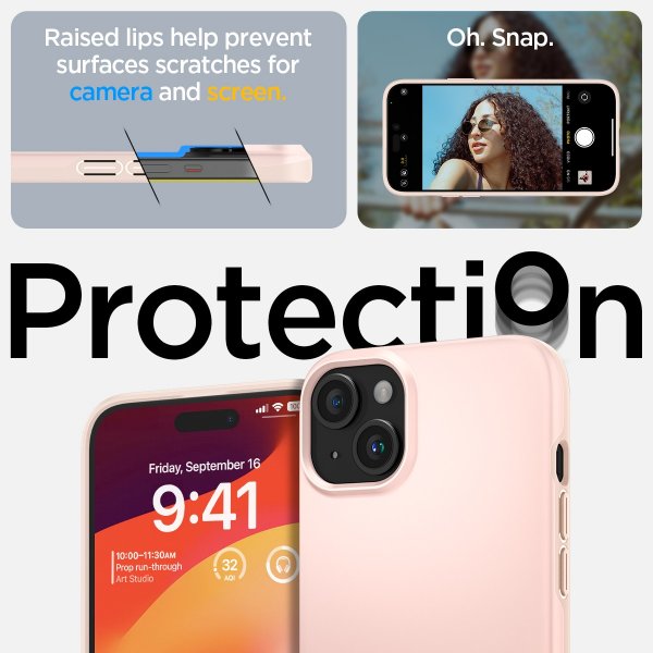 Spigen iPhone 15 Deksel Thin Fit Pink Sand