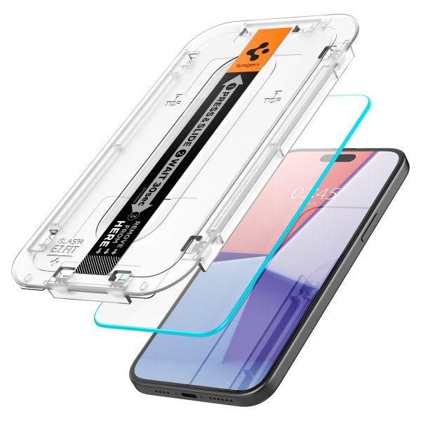 Spigen iPhone 15/iPhone 16 Skjermbeskytter GLAS.tR EZ Fit 2-pakning