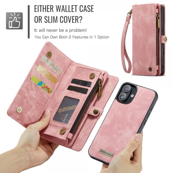 CaseMe iPhone 16 Etui 008 Series Avtakbart Deksel Rosa