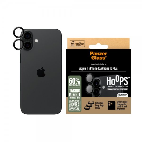 PanzerGlass iPhone 16/iPhone 16 Plus Kamerabeskytter Hoops Svart