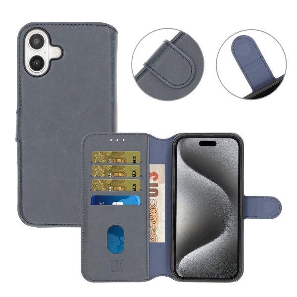 Rvelon iPhone 16 Etui Detachable Wallet Case Blå