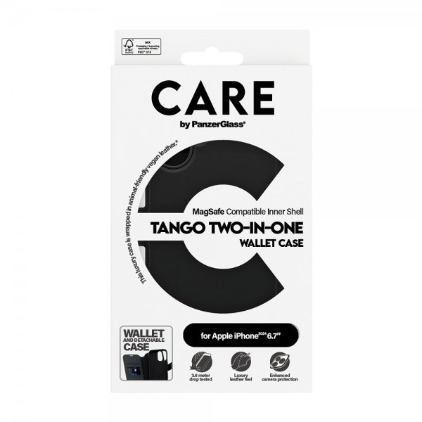 CARE by PanzerGlass iPhone 16 Plus Etui Tango Two-in-One Wallet MagSafe Svart