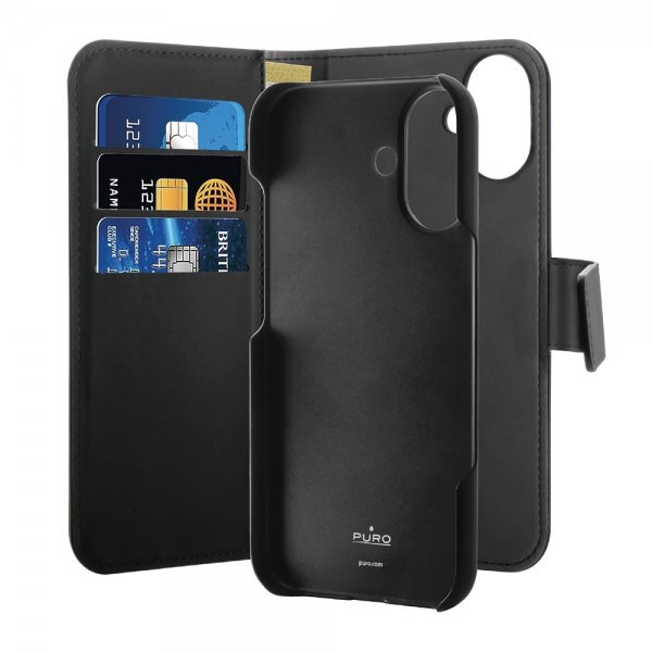 Puro iPhone 16 Plus Etui Wallet Detachable 2 in 1 Svart